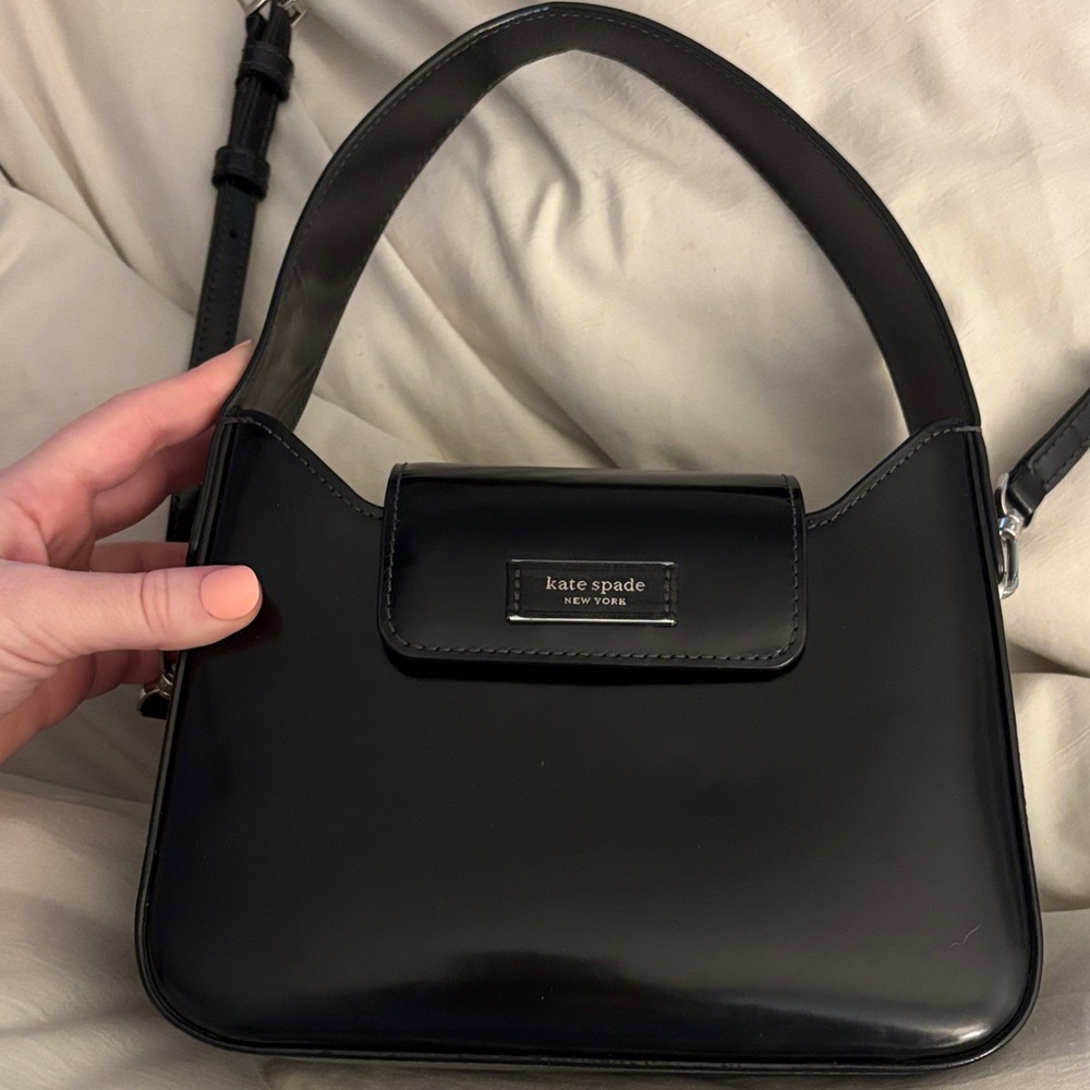 kate spade Black Patent Leather Shoulder Bag with Top Handle